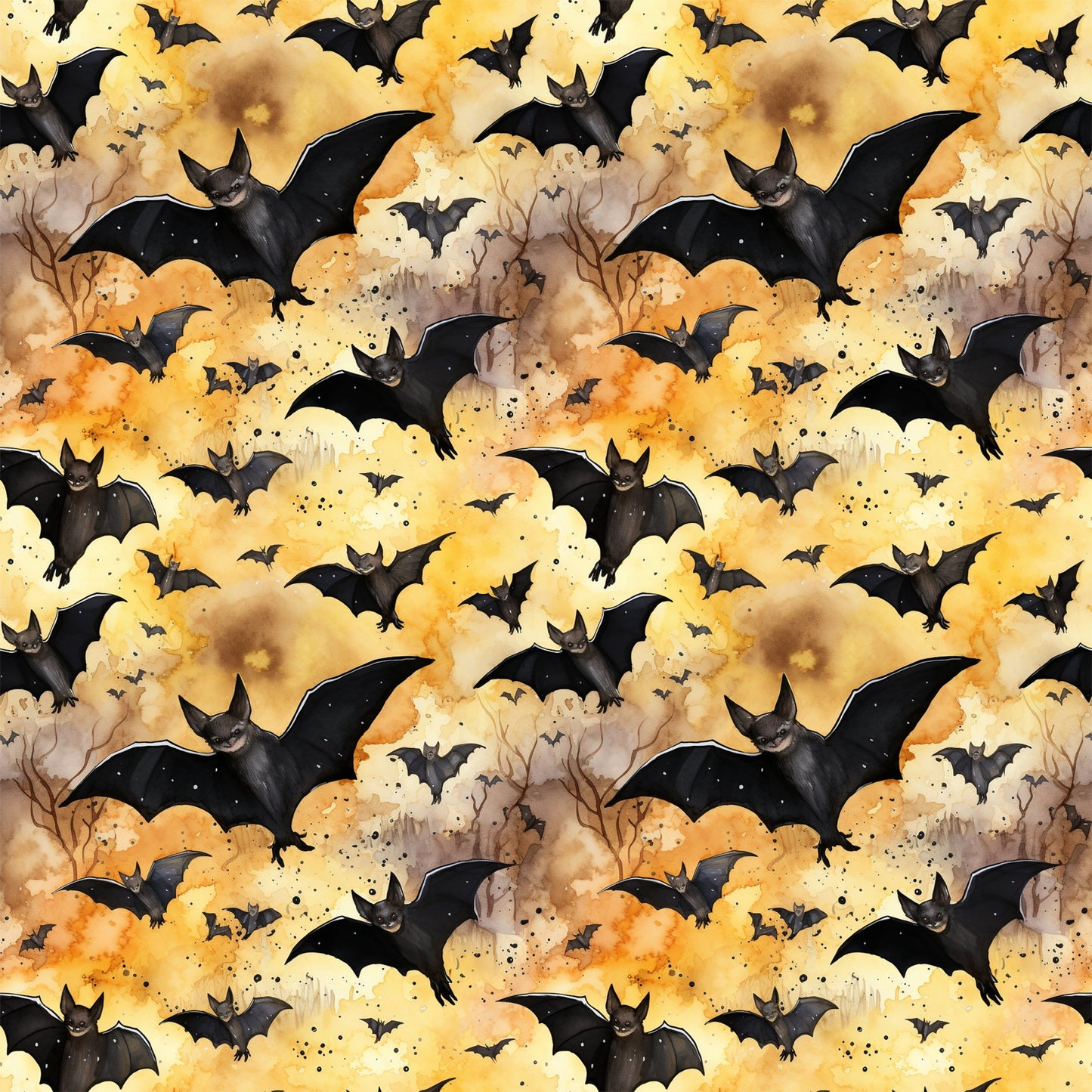 Watercolor Halloween Bats Pattern 12 Quilting Cotton Fabric
