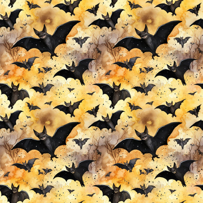 Watercolor Halloween Bats Pattern 12 Quilting Cotton Fabric