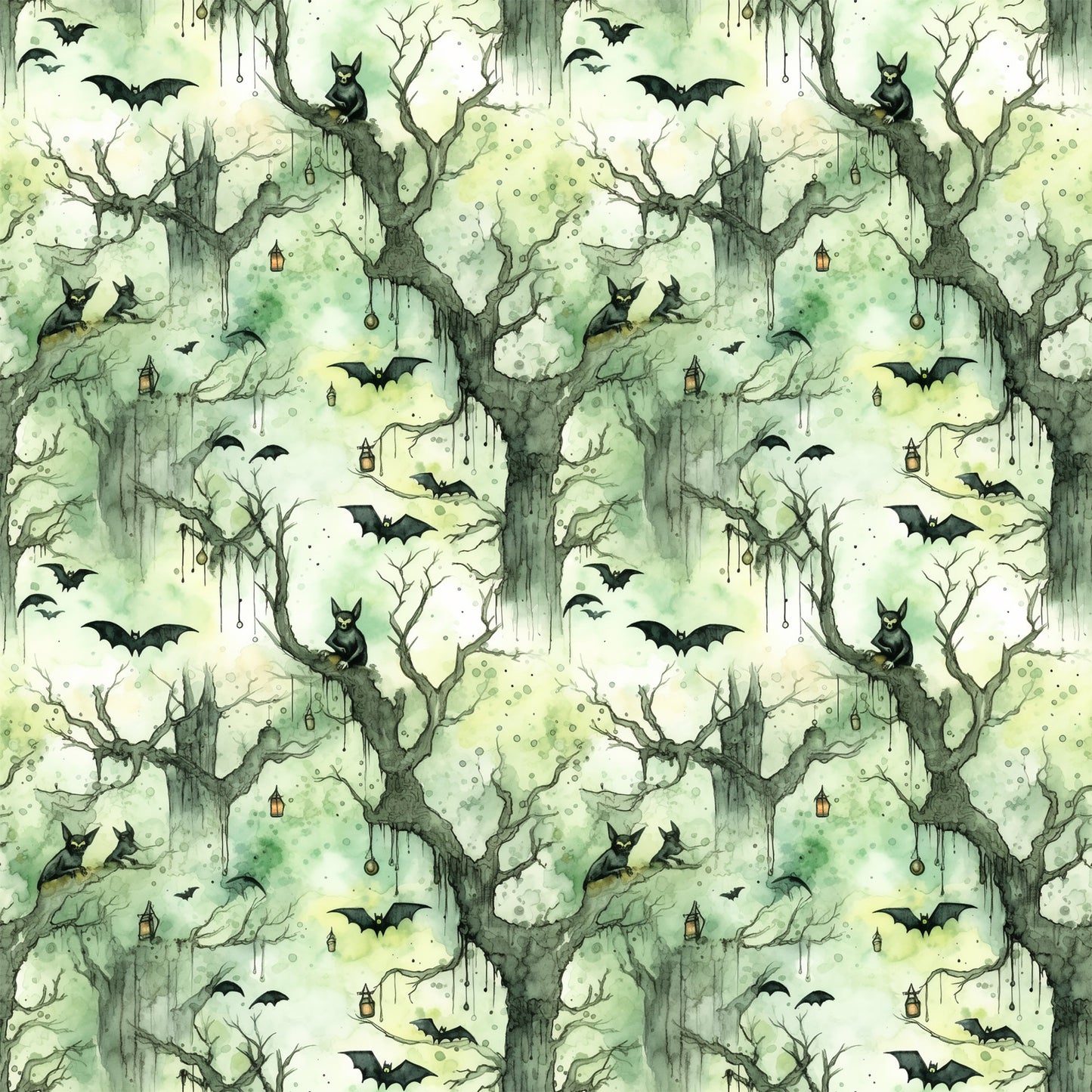 Watercolor Halloween Bats Pattern 5 Quilting Cotton Fabric