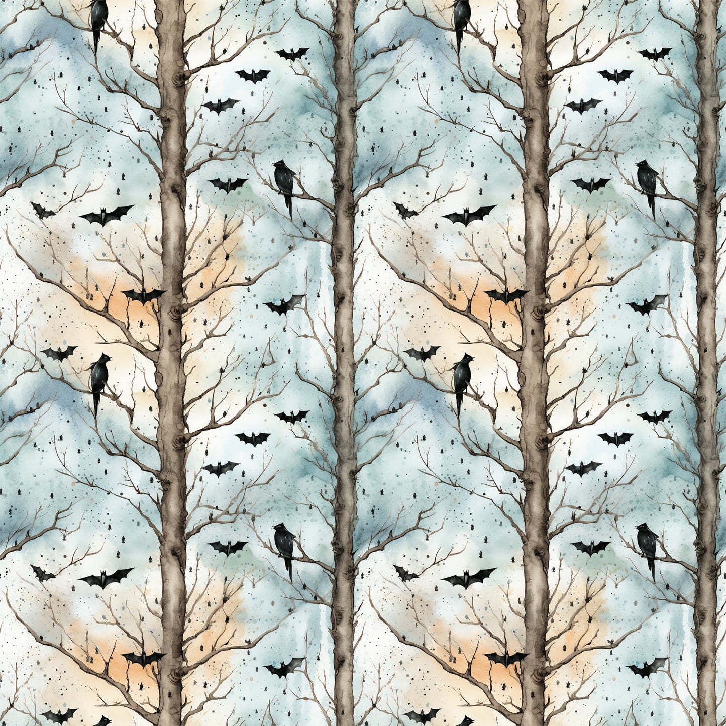 Watercolor Halloween Bats Pattern 9 Quilting Cotton Fabric