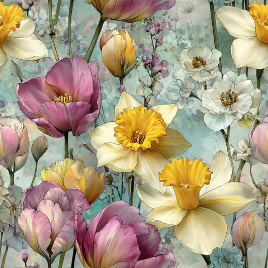Watercolor Happy Easter Pattern 7 Quilting Cotton Fabric