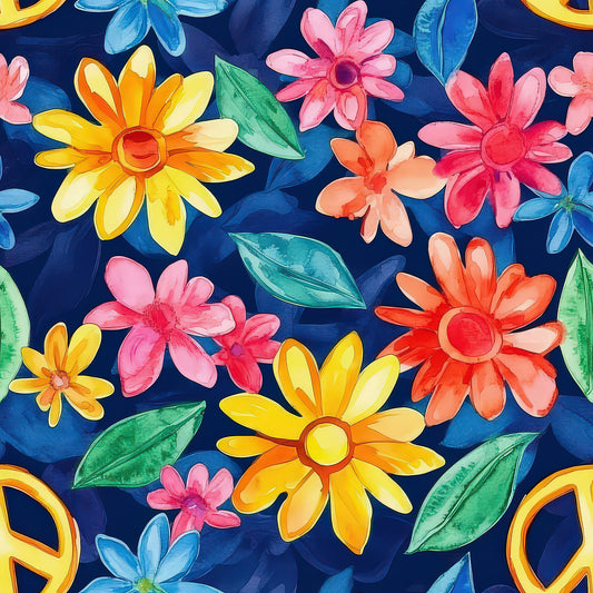Watercolor Hippie Flower Pattern 1 Quilting Cotton Fabric