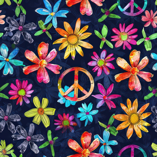 Watercolor Hippie Flower Pattern 10 Quilting Cotton Fabric