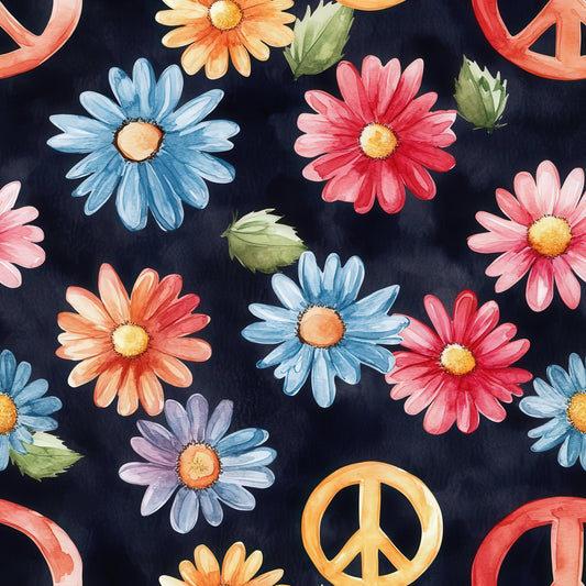 Watercolor Hippie Flower Pattern 11 Quilting Cotton Fabric
