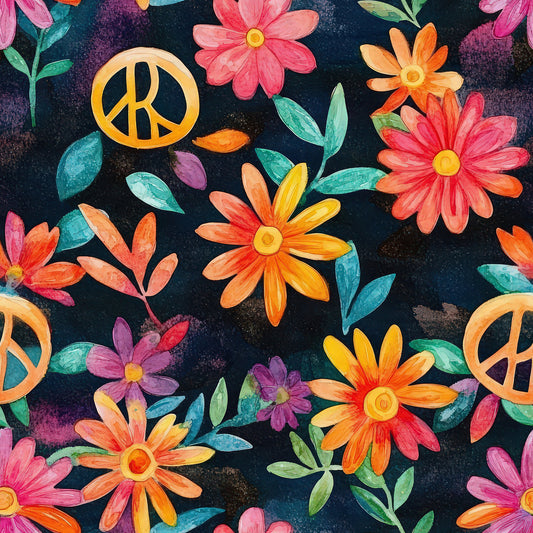 Watercolor Hippie Flower Pattern 12 Quilting Cotton Fabric