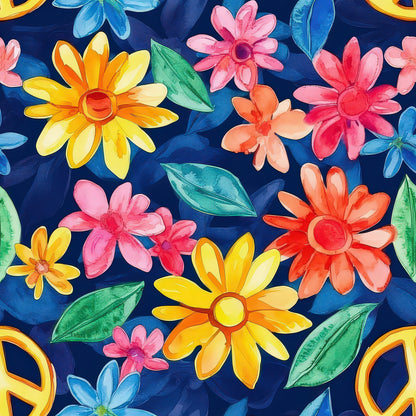 Watercolor Hippie Flower Pattern 1 Quilting Cotton Fabric