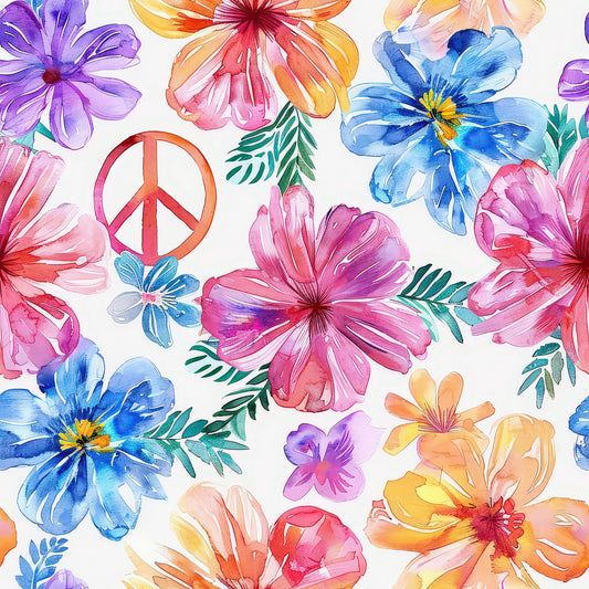 Watercolor Hippie Flower Pattern 3 Quilting Cotton Fabric