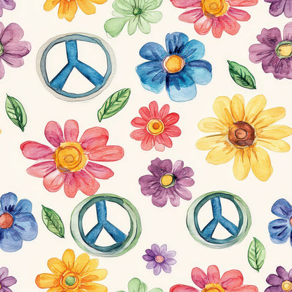 Watercolor Hippie Flower Pattern 5 Quilting Cotton Fabric