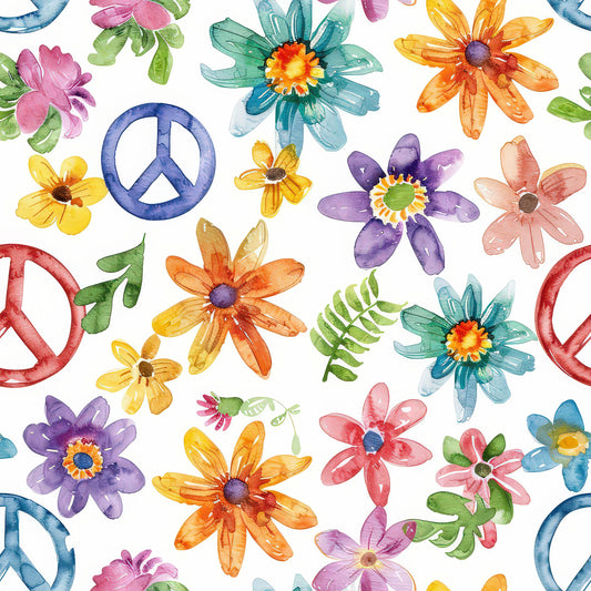 Watercolor Hippie Flower Pattern 6 Quilting Cotton Fabric