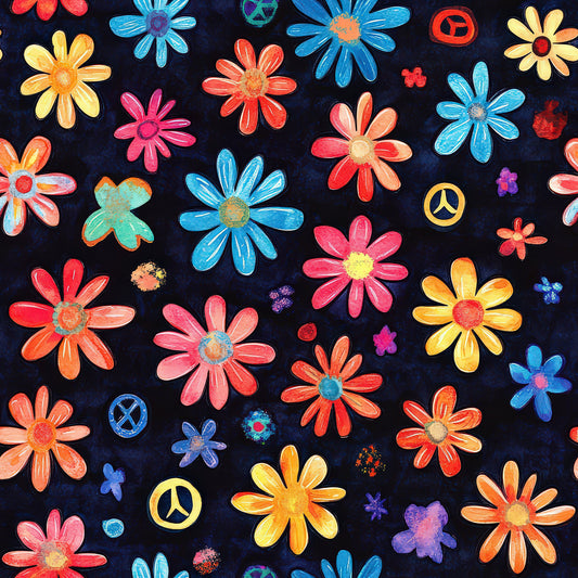 Watercolor Hippie Flower Pattern 7 Quilting Cotton Fabric