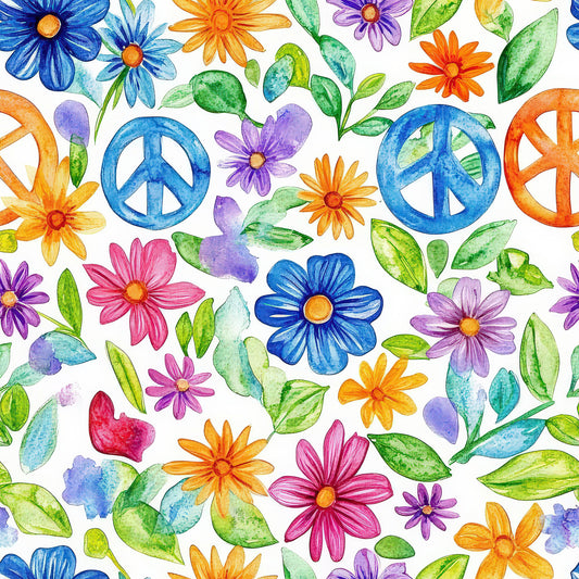 Watercolor Hippie Flower Pattern 9 Quilting Cotton Fabric
