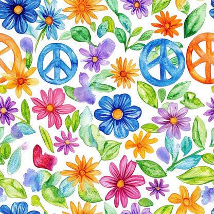 Watercolor Hippie Flower Pattern 9 Quilting Cotton Fabric