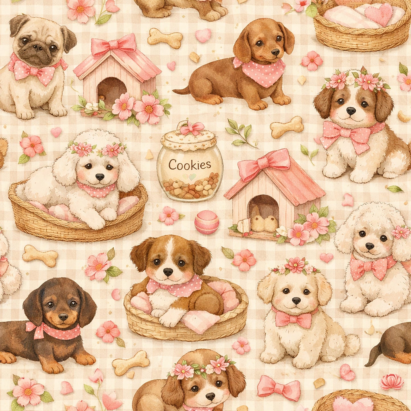 Watercolor Pet Dog Pattern 1 Quilting Cotton Fabric