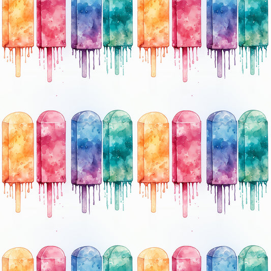 Watercolor Summer Popsicle Pattern 1 Quilting Cotton Fabric
