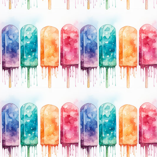 Watercolor Summer Popsicle Pattern 11 Quilting Cotton Fabric