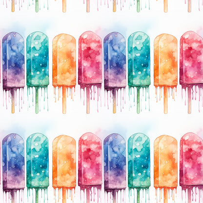 Watercolor Summer Popsicle Pattern 11 Quilting Cotton Fabric