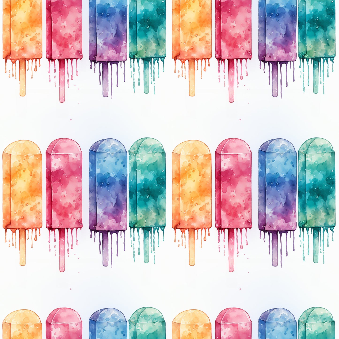 Watercolor Summer Popsicle Pattern 1 Quilting Cotton Fabric