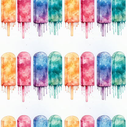 Watercolor Summer Popsicle Pattern 1 Quilting Cotton Fabric