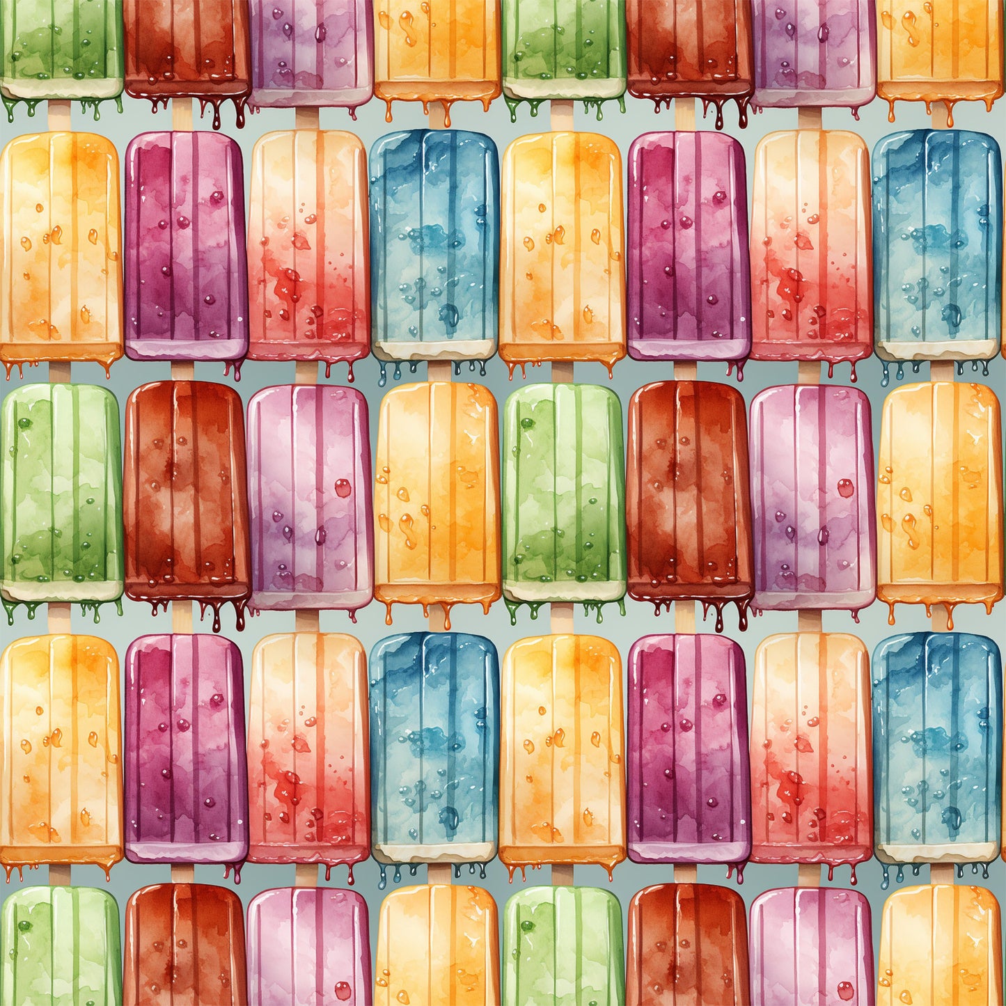 Watercolor Summer Popsicle Pattern 3 Quilting Cotton Fabric