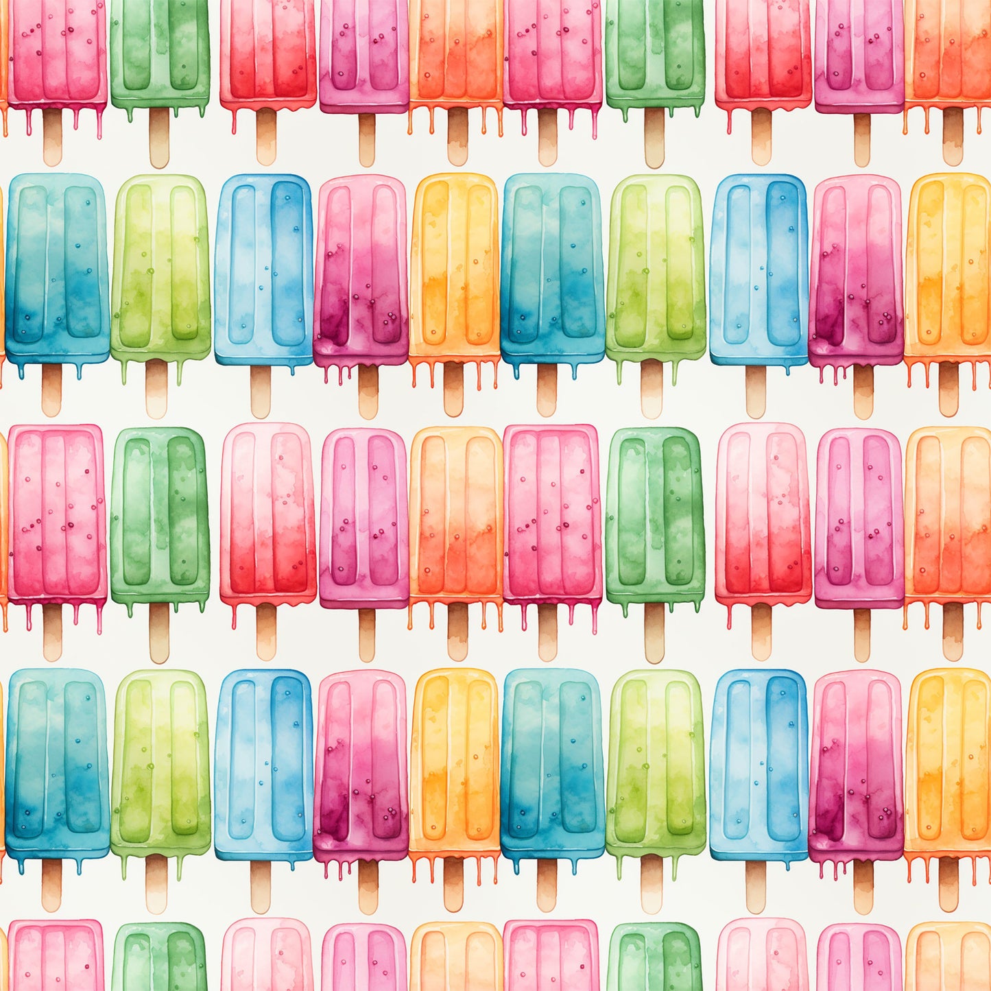 Watercolor Summer Popsicle Pattern 4 Quilting Cotton Fabric