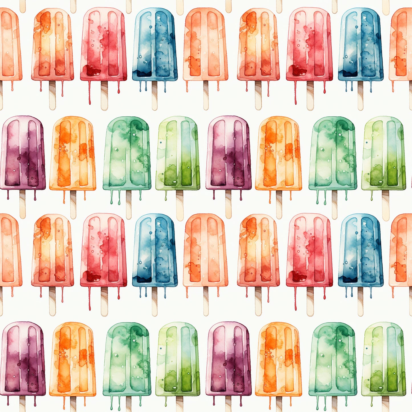 Watercolor Summer Popsicle Pattern 5 Quilting Cotton Fabric