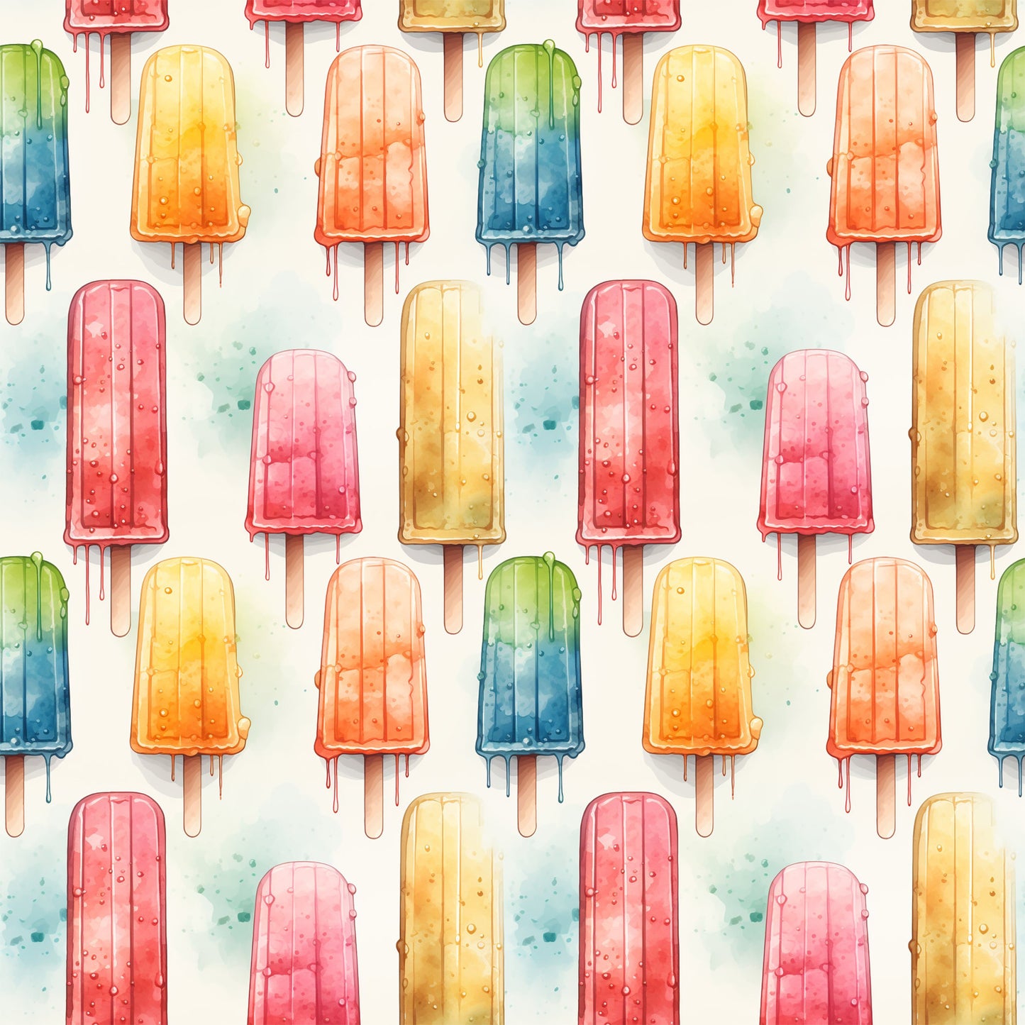 Watercolor Summer Popsicle Pattern 8 Quilting Cotton Fabric