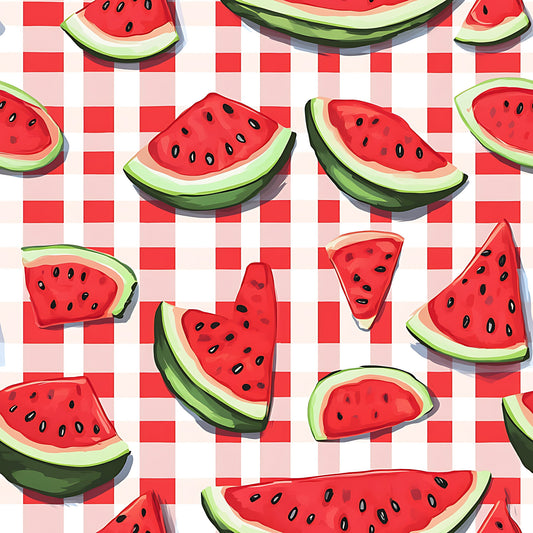 Watermelon Gingham Picnic Pattern 14 Quilting Cotton Fabric