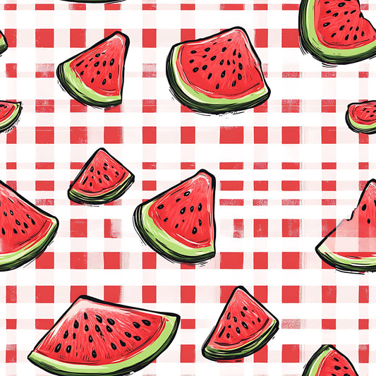 Watermelon Gingham Picnic Pattern 17 Quilting Cotton Fabric