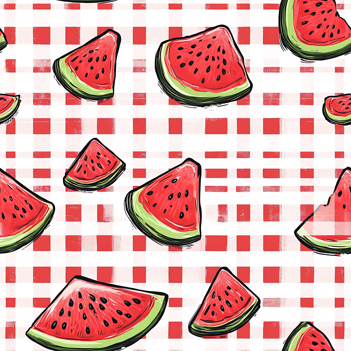 Watermelon Gingham Picnic Pattern 17 Quilting Cotton Fabric