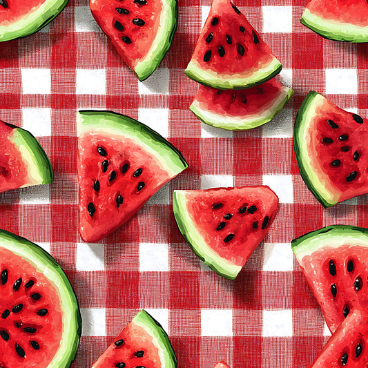 Watermelon Gingham Picnic Pattern 2 Quilting Cotton Fabric