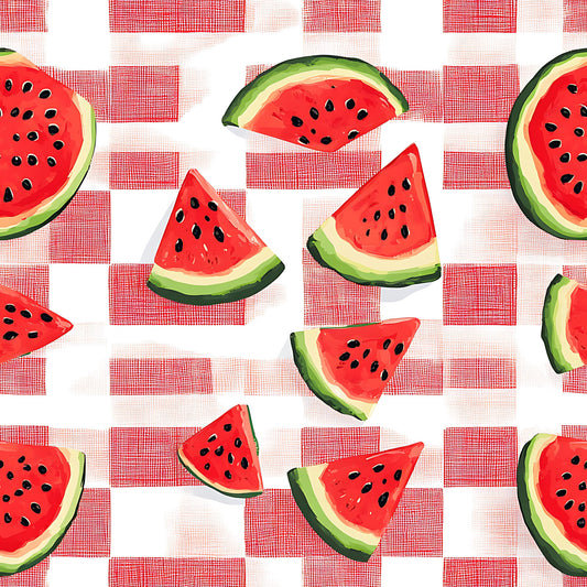 Watermelon Gingham Picnic Pattern 3 Quilting Cotton Fabric