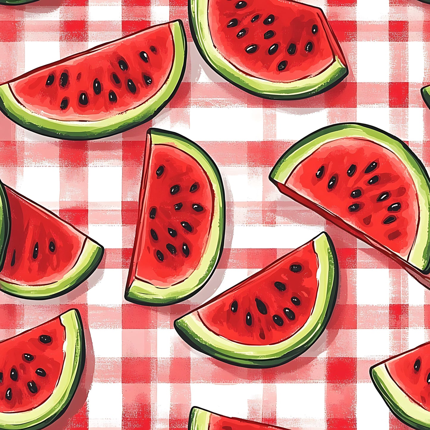 Watermelon Gingham Picnic Pattern 4 Quilting Cotton Fabric