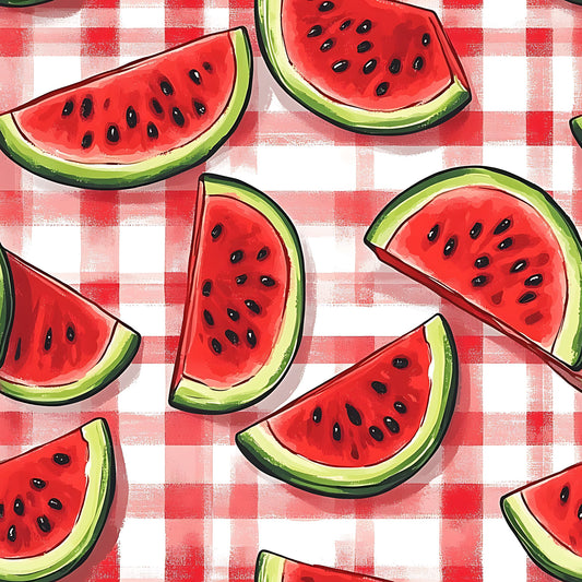 Watermelon Gingham Picnic Pattern 4 Quilting Cotton Fabric