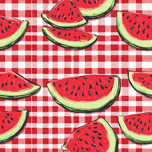 Watermelon Gingham Picnic Pattern 7 Quilting Cotton Fabric