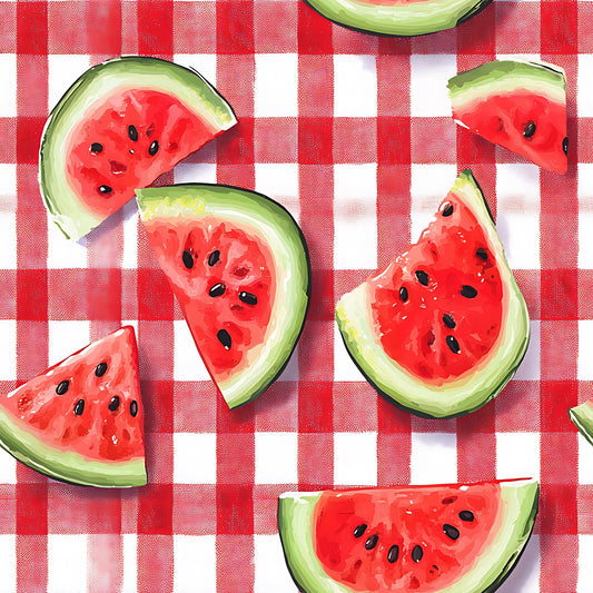 Watermelon Gingham Picnic Pattern 8 Quilting Cotton Fabric