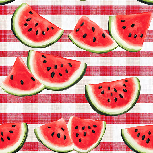 Watermelon Gingham Picnic Pattern 9 Quilting Cotton Fabric