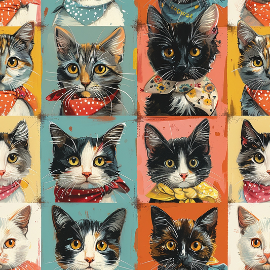 Well Dressed Cats Pattern 1 Quilting Cotton Fabric