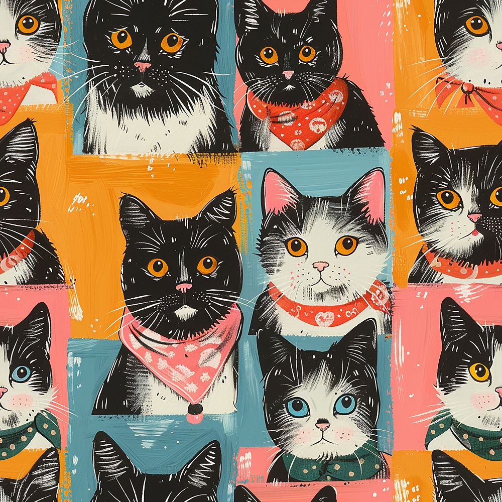 Well Dressed Cats Pattern 2 Quilting Cotton Fabric