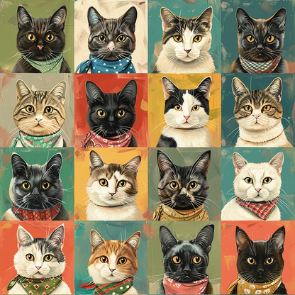 Well Dressed Cats Pattern 3 Quilting Cotton Fabric