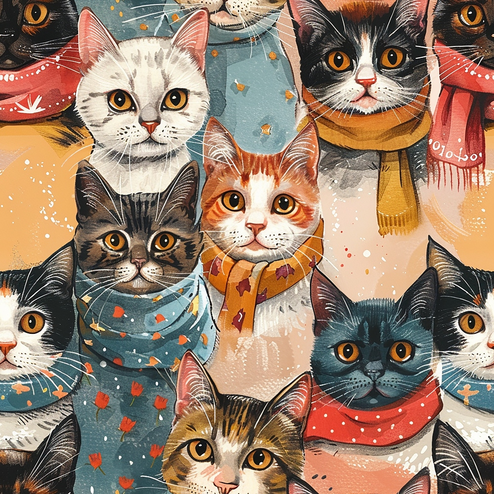 Well Dressed Cats Pattern 7 Quilting Cotton Fabric