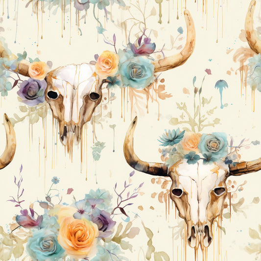 Western Bull Pattern 1 Quilting Cotton Fabric