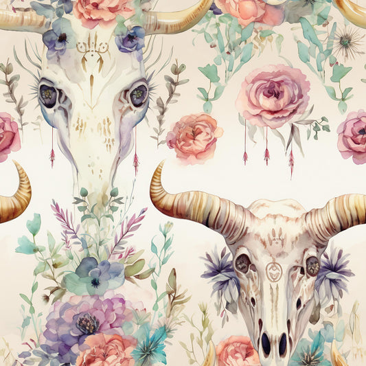 Western Bull Pattern 19 Quilting Cotton Fabric