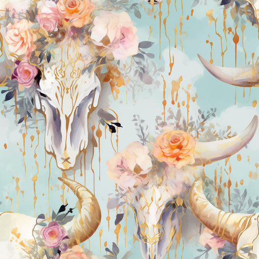 Western Bull Pattern 2 Quilting Cotton Fabric