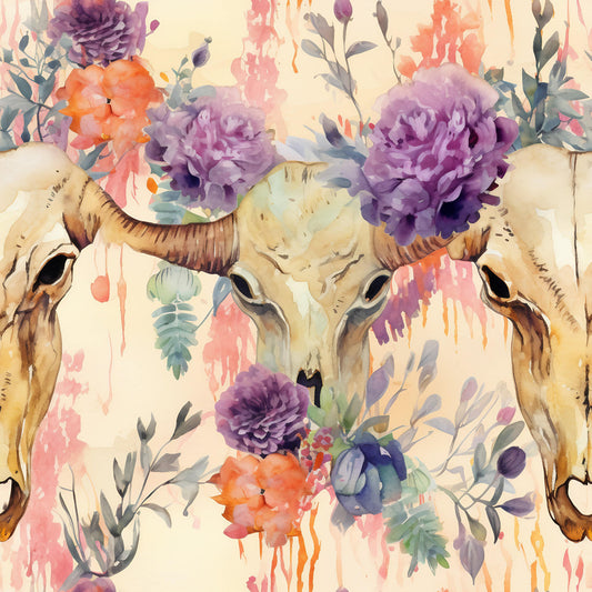 Western Bull Pattern 4 Quilting Cotton Fabric