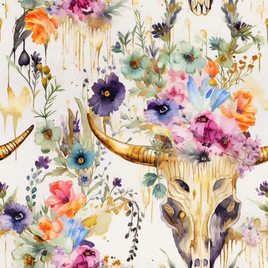 Western Bull Pattern 8 Quilting Cotton Fabric