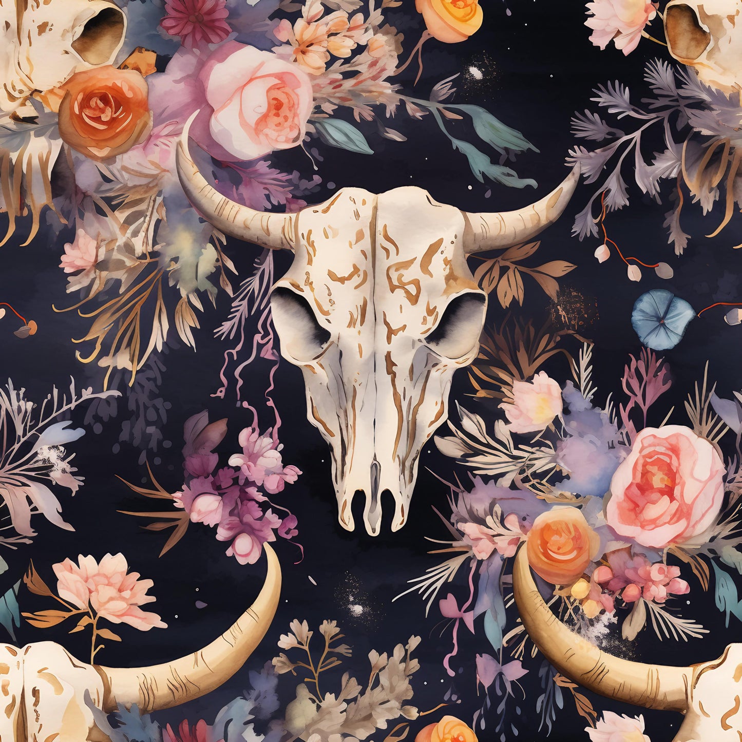 Western Bull Pattern 9 Quilting Cotton Fabric