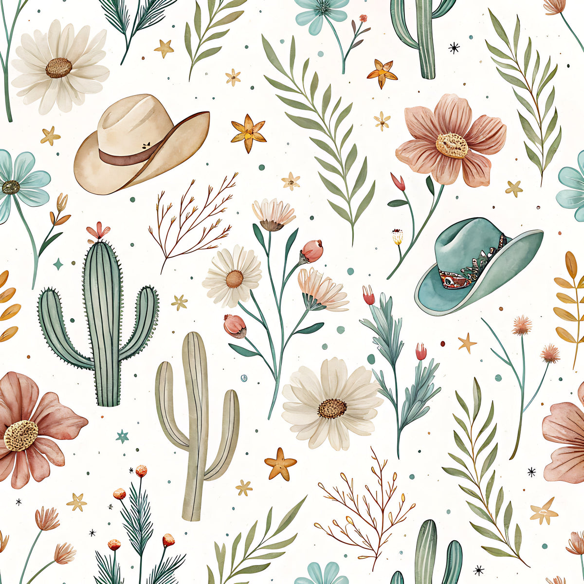 Western Cowboy Pattern 5 Quilting Cotton Fabric