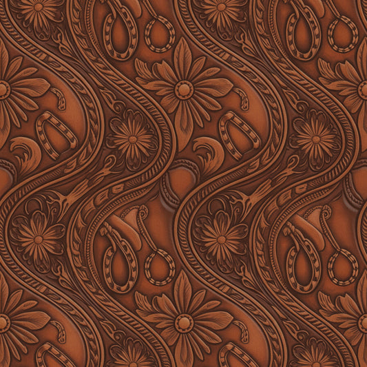 Western Tooled Leather Pattern 13 Quilting Cotton Fabric