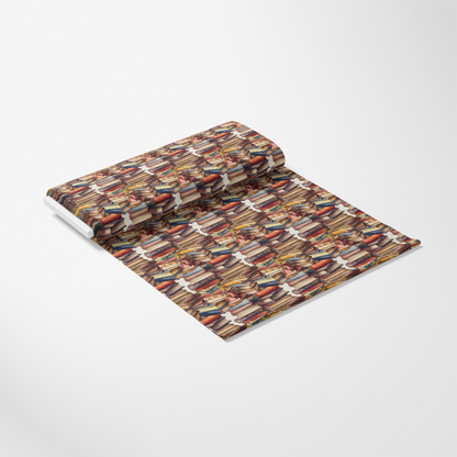- Whimsical Library Pattern 15 Quilting Cotton Fabric  
- Books, Stacks, Vintage, Literary, Study  
- Warm tones, Browns, Reds, Golds, Neutrals  
- Cotton textile, Quilting material, Sewing fabric  
- Rustic, Cozy, Educational, Decorative, Crafting