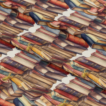 - Whimsical Library Pattern 15 Quilting Cotton Fabric
- Stacked books design
- Vintage books illustration
- Brown, tan, navy, red, yellow colors
- Literary, classic, nostalgic theme
- Quilting, sewing, crafting cotton material
- Cozy, warm, inviting texture